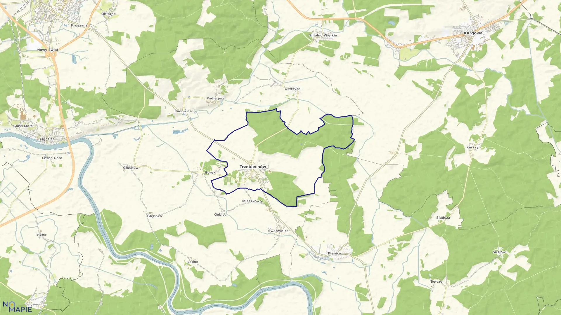 Mapa obrębu Trzebiechów w gminie Trzebiechów